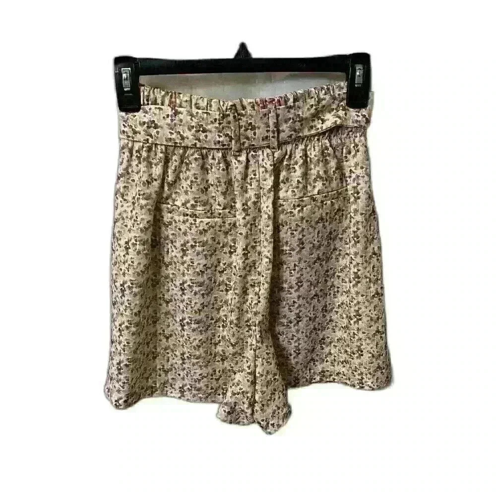 Zara Womens SM Purple Cream Yellow Floral Paperbag Shorts High Waisted with Tie - Picture 13 of 14